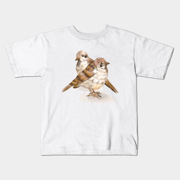 Sparrow bird Pidge and Friend Kids T-Shirt by GambarGrace